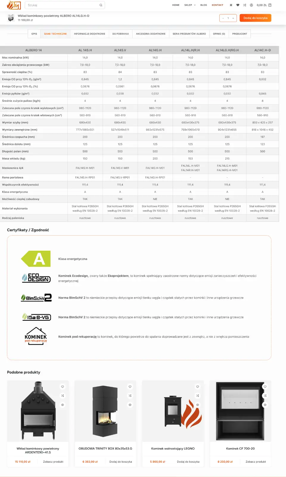Kominek Marzeń wiolipcreates projektowanie stron internetowych landing page dodatkowa zakładka dane techniczne