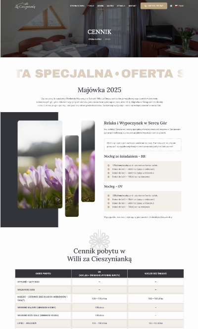 Willa za Cieszynianką  cennik wiolipcreates projektowanie stron internetowych landing page